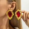 Pendientes de Piedra de Tigre con Microincrustaciones Ins Personalizados Transfronterizos Europeos y Americanos Pendientes Geométricos Retro Geniales de Perlas de Imitación para Mujer