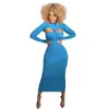 Conjunto de duas peças de vestido com amarração no peito vazado de cor sólida para mulheres europeias e americanas, stand independente LAZADA transfronteiriço
