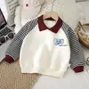 Sudadera Polo Rayada para Niños, Estilo Primavera y Otoño, Camiseta Unisex de Elefante Bebé, Bloqueo de Color Versátil para Niños Pequeños