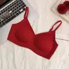 Nuevo Sujetador Push-Up Seamless Cómodo sin Aros para Niñas, Patrón Floral Rojo a Cuadros