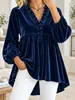 Annuo Autodesenvolvido 2026 Roupas Femininas Europeias e Americanas Estação Independente da Amazon Moda Casual Veludo Babado Decote V Top