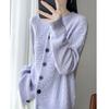 Cardigan Tricotado Feminino 2025 Outono e Inverno Tencel Lã Gola Redonda Manga Longa Nó Torcido Solto Versátil