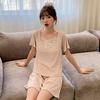 Pijama Sexy de Encaje de Manga Corta Estilo Nuevo 2025 con Almohadillas para el Busto para Mujer Verano Simple Color Puro Casual Conjunto para Estar en Casa