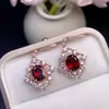 Brincos de Garnet Vermelho Vinho Natural, Inseridos em Prata de Lei S925, Pedra Feminina Garnet, Pedra Principal 7*8mm