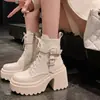 Botines cortos de tacón súper alto que realzan la altura para mujer en otoño e invierno, nuevos, con plataforma, suela gruesa, impermeables, con hebilla de cinturón de plataforma, botas Martin