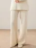 Pantalones de Cachemira Nuevos para Otoño e Invierno 2025 para Mujer de Cintura Alta Color Sólido Sueltos Moda Simples Planos de Pierna Ancha Versátiles Pantalones Casuales