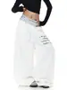 Cintura de Lunares Estilo Americano con Estampado de Letras, Pantalones Deportivos con Dobladillo Curvo para Mujer, Pantalones Anchos Sueltos Versátiles de Verano Nuevos para Bailar