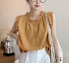 Blusa Curta de Manga Bufante Estilo Coreano para Mulheres 2025 Nova Petite Elegante Gentil Doce Top Único
