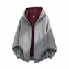 Han Lu Sudadera con Capucha Forrada de Color Block Americano Pesado Textura de Bloque de Color Estructurada Pantalones Casuales de Trabajo Conjunto de Dos Piezas