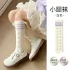Calcetines para niñas para primavera y otoño, calcetines altos estilo coreano, doble hilo sin costuras con lazo, estampados florales y a cuadros, calcetines largos para bebés y niños