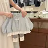 Roupas de Outono para Meninas 2025 Jaqueta Corta-Vento Novo Estilo Estilo Coreano Renda Costurada Top com Renda em Botão Conjunto de Duas Peças
