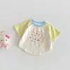 Sem Devoluções, Sem TrocasCamiseta Estampada com Adesivos para Meninas 2026 Novo Verão Blusa Raglan Color Block para Bebê Roupas de Verão