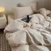 Juego de ropa de cama de cuatro piezas de seda helada de color sólido con tacto fresco, funda de edredón de una pieza, juego de tres piezas para dormitorio de verano, ropa de cama de verano