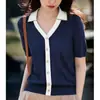 Diseño Elegante y con Estilo, Suéter de Punto Polo de Manga Corta en Color Contrastante para Mujer, Nuevo Estilo Verano 2026, Top de Lujo Ligero de Gama Alta