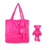 Oso y Conejo de Peluche Poliéster Bolsa de Compras Plegable, Bolsa de Almacenamiento Portátil, Bolsa Tote Plegable para Compras de Supermercado