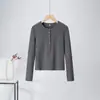 Camiseta Henley Elástica de Canalé para Mujer, Manga Larga, Botones al Frente, Corte Ajustado, Base, Dulce y Picante, Deseo Puro, Primavera y Otoño 2026