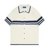 Camisa de Malla Hueca de Punto de Manga Corta en Color Contrastante Estilo Retro Americano para Hombres y Mujeres, Nuevo Estilo de Verano Estilo Universitario Tendencia de Camisa Delgada