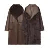 Abrigo largo de invierno de piel sintética con cuello grande de pelo para mujer, reversible, piel sintética integrada, hasta la rodilla, engrosado, cálido, disponible en varios colores