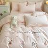 Juego de cama de algodón lavado de dibujos animados de cuatro piezas, juego de edredón de algodón 100% para niños de color sólido, juego de sábanas de tres piezas, 4