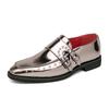 Cross-border plus size 46 sapatos de couro com fivela dupla brilhante e ponta fina, mocassins masculinos estilo britânico casual, sapatos punk para casamento