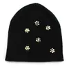 Producción al por mayor de nuevos gorros de punto con pedrería para otoño e invierno con circunferencia de cabeza grande Gorros de punto que muestran la cara Pequeños Cálidos y a prueba de frío Gorros de punto