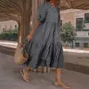 Vestido Casual Feminino Amazon de Comprimento Médio, Manga Longa, Xadrez, com Babados, Soltinho e para Festa, Comprimento até o Meio da Panturrilha