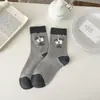 Calcetines de gato animal con combinación de colores negro y gris para mujer, calcetines de tubo, nuevos de otoño e invierno, calcetines de hilo lindos de dibujos animados japoneses, primavera