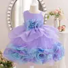 Vestido de Niña Tutú Falda Verano Manga Media Niña Flor 3D Vestido de Princesa Vestido para Actuación de Primer Cumpleaños
