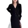 Comercio exterior transfronterizo otoño e invierno nueva moda conjunto casual de punto para mujer, conjunto de dos piezas de falda y suéter adelgazante de color liso
