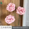 Rosa Diamante de Tres Cabezas, Rosa Redonda de Rama Única, Decoración de Pared de Flores para Boda de Alta Gama Flores Artificiales, Materiales Florales para Exhibición de Boda Flores Artificiales