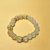 Pulseira de vidro branco com padrão de explosão folheada a ouro, novo design meio esculpido estilo chinês, luxo leve e simples, acessório cultural unissex