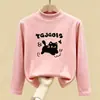 Camiseta de manga comprida para meninas, novo estilo outono/inverno, segunda pele infantil, gola alta meia-lua de veludo alemão, blusa macia escovada para meninas pequenas