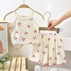 Conjunto de Jardineira Culotes Infantil Verão Meninas Algodão Pijama Roupa de Casa Regata Absorvente de Suor Saia Curta Roupa de Bebê para Ar Condicionado