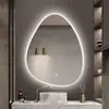 Espelho Inteligente com Tela Sensível ao Toque em Formato Especial de Gota d'Água Espelho de Banheiro para Hotel com Luz Espelho de Banheiro Montado na Parede Espelho de Banheiro LED