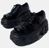 Sapatos Plataforma Punk Estilo Primavera e Verão com Dedão Grande de Cano Baixo Sapatos com Salto Plataforma Aumentadores de Altura Sola Grossa Motocicleta Rock
