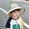 Chapéu de Proteção Solar Infantil, Chapéu de Sol de Verão com Aba Larga de Dinossauro para Meninos e Meninas, Chapéu de Pescador Respirável de Malha para Viagem Anti-UV