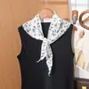 Lenço Triângulo Floral Fresco Estilo Coreano, Lenço de Seda Fino de Verão para Meninas, Laço de Fita para Cabelo, Lenço de Pescoço, Protetor de Pescoço, Xale