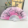 Leque Dobrável de Plástico com Cor Nacional e Fragrância Leque Flor de Pessegueiro, Leque para Dança Quadrada, Leque Princesa Estilo Chinês, Leque para Dança Cheongsam Estilo Antigo