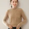 26 Suéter de Cachemir Nuevo de Cuello Medio para Otoño/Invierno para Mujer, Grueso de Color Sólido Tejido de Punto Trenzado Holgado Agradable para la Piel Suéter Base de Punto
