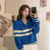 Suéter de tricô listrado estilo japonês para mulheres, novo top casual de outono 2026, design moderno e único, popular online