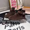 2026 Estilo Coreano Inverno Novo Fivela de Metal Camurça Birkenstock Sapatos Couro Macio Fundo Plano Botas da Moda Botas de Cano Curto Retrô Calçados Femininos