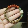 Cuentas de Ábaco de Sándalo Verde con Pulseras de Rudraksha, Flores de Madera, Pulseras de Estilo Chino, Joyería para Hombre y Mujer, Cuentas Budistas, Cuentas de Rosario