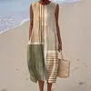 Estilo Nuevo de Primavera y Verano Europeo y Americano Sin Mangas Casual Estampado Elegante Vestido Largo Ajustado Fresco Vestido Casual E788