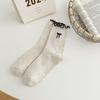 Calcetines Calcetines de Media Caña de Primavera y Otoño para Mujer Bordados con Lazo Hilo de Punto Rizado Calcetín Estilo Japonés Lindo Versátil Calcetines de Algodón para Mujer