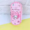 Ins Linda Estuche de Lápices Estampado con Doble Cremallera Dibujos Animados Gran Capacidad PU Estuche de Lápices para Estudiantes Bolsa de Almacenamiento de Cosméticos para Niña
