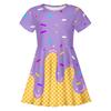 Comércio Exterior Europeu e Americano Mais Vendido Vestido Curto de Manga Curta para Meninas com Impressão Digital 3D Fresco Sorvete Doce Vestido de Princesa de Verão