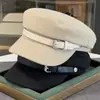 Gorra de estilo británico vintage para mujer con hebilla de cinturón, ala ancha, estiliza el rostro, transpirable y cómoda, gorra de vendedor de periódicos, artística y versátil