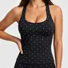 Top esportivo justo de bolinhas com gola halter, estilo europeu e americano, com costas abertas para treino de fitness, Pilates e yoga, com bojos para mulheres