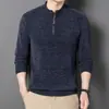 Suéter de Chenilla con Forro de Polar para Hombre, Camisa Base de Color Sólido, Nueva Camiseta de Invierno Gruesa y Cálida con Media Cremallera para Hombre