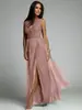 Vestido Transfronterizo Europeo y Americano 2024 Nuevo Marson Sexy de Cuello en V Cintura Ceñida Adelgazante con Abertura Grande Vestido